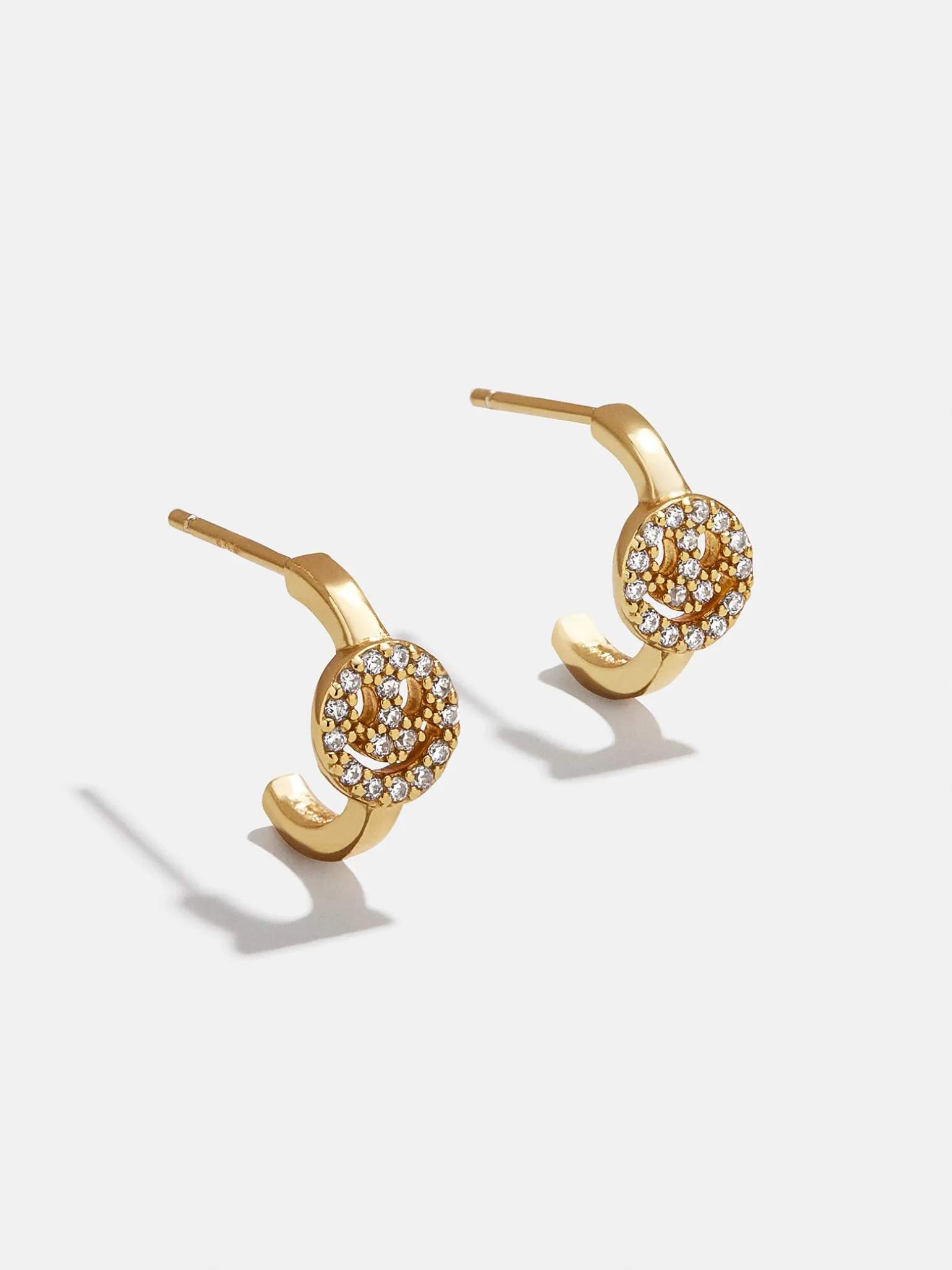 18K Gold Vermeil Smiley Delicate Hoop Earrings - Pavé Smiley Face