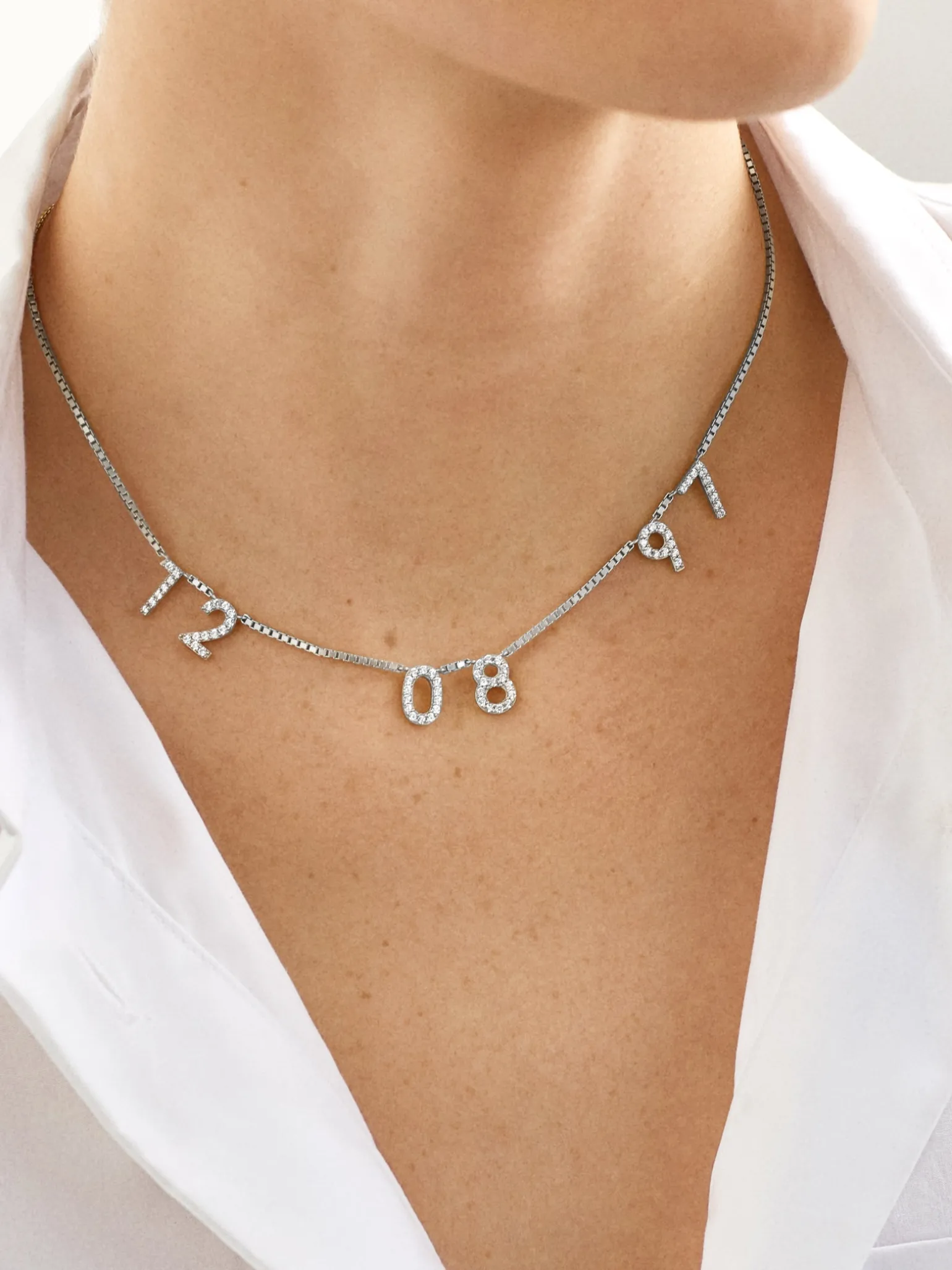 18K Gold Vermeil Spaced Number Custom Necklace - Large