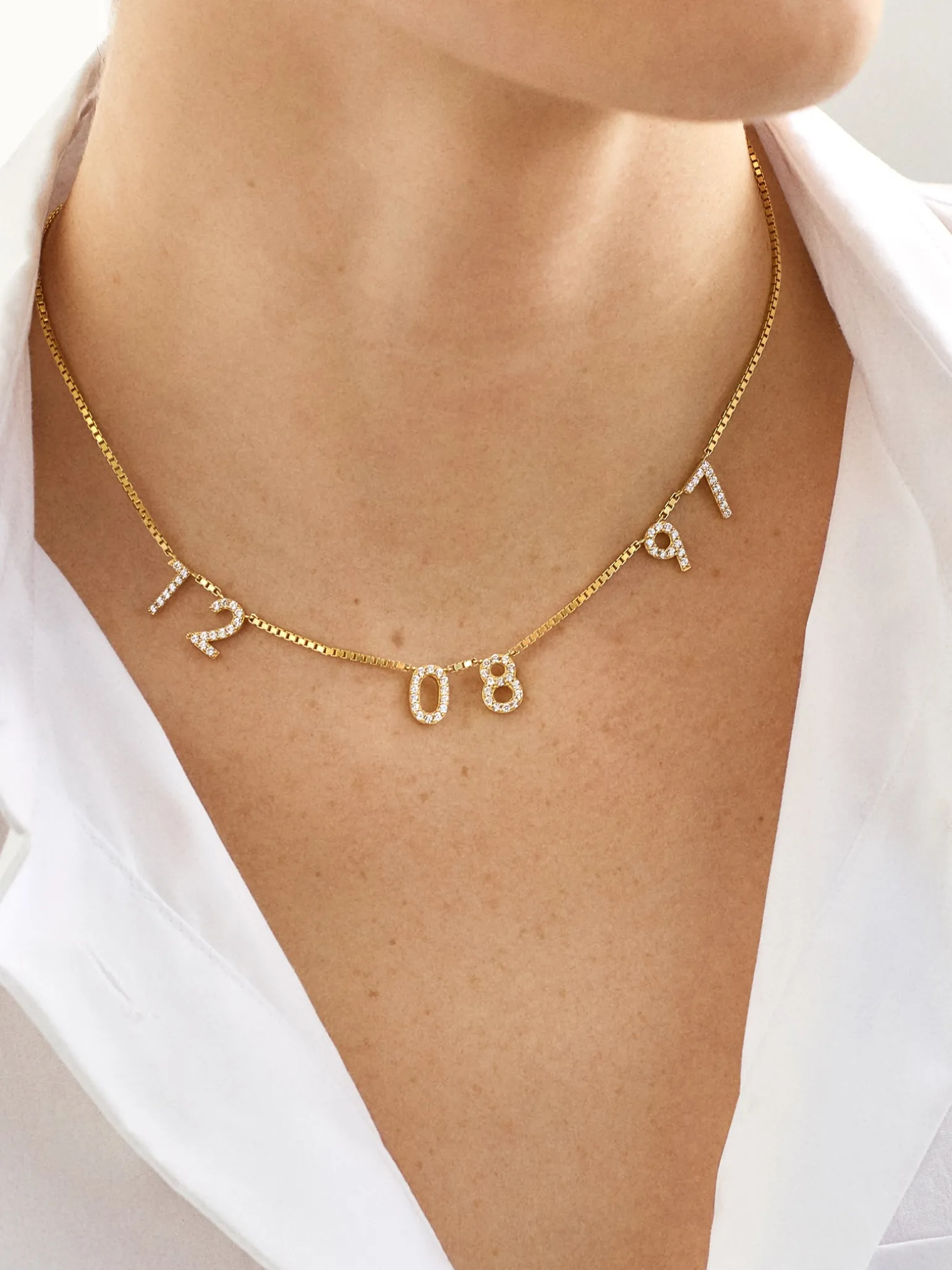 18K Gold Vermeil Spaced Number Custom Necklace - Large
