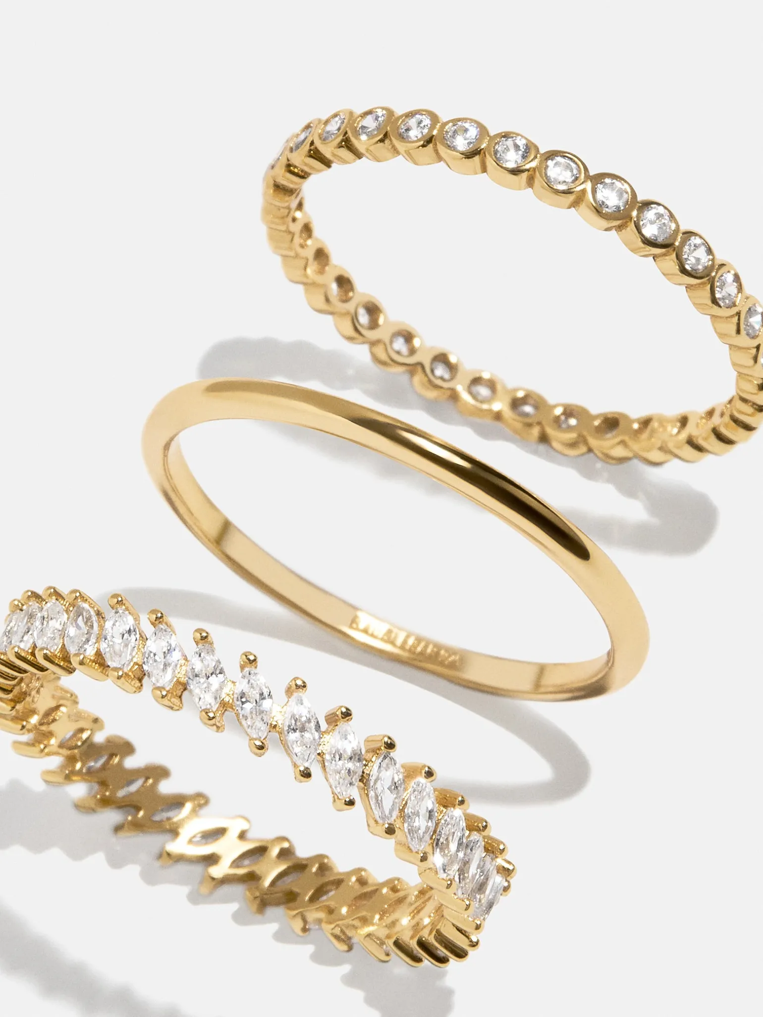 18K Gold Vermeil Willow Ring Set - Gold/Pavé