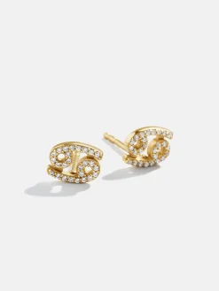 18K Gold Vermeil Zodiac Earrings - 18K Gold Vermeil. Pavé Cubic Zirconia Stones