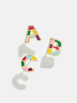 Kids' Rainbow Initial Earrings - Gold/Multi