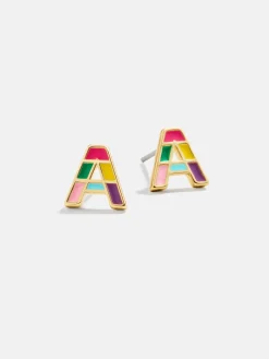 Kids' Rainbow Initial Earrings - Gold/Multi