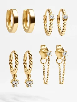 Luna 18K Gold Vermeil Earring Set - Gold/Pavé