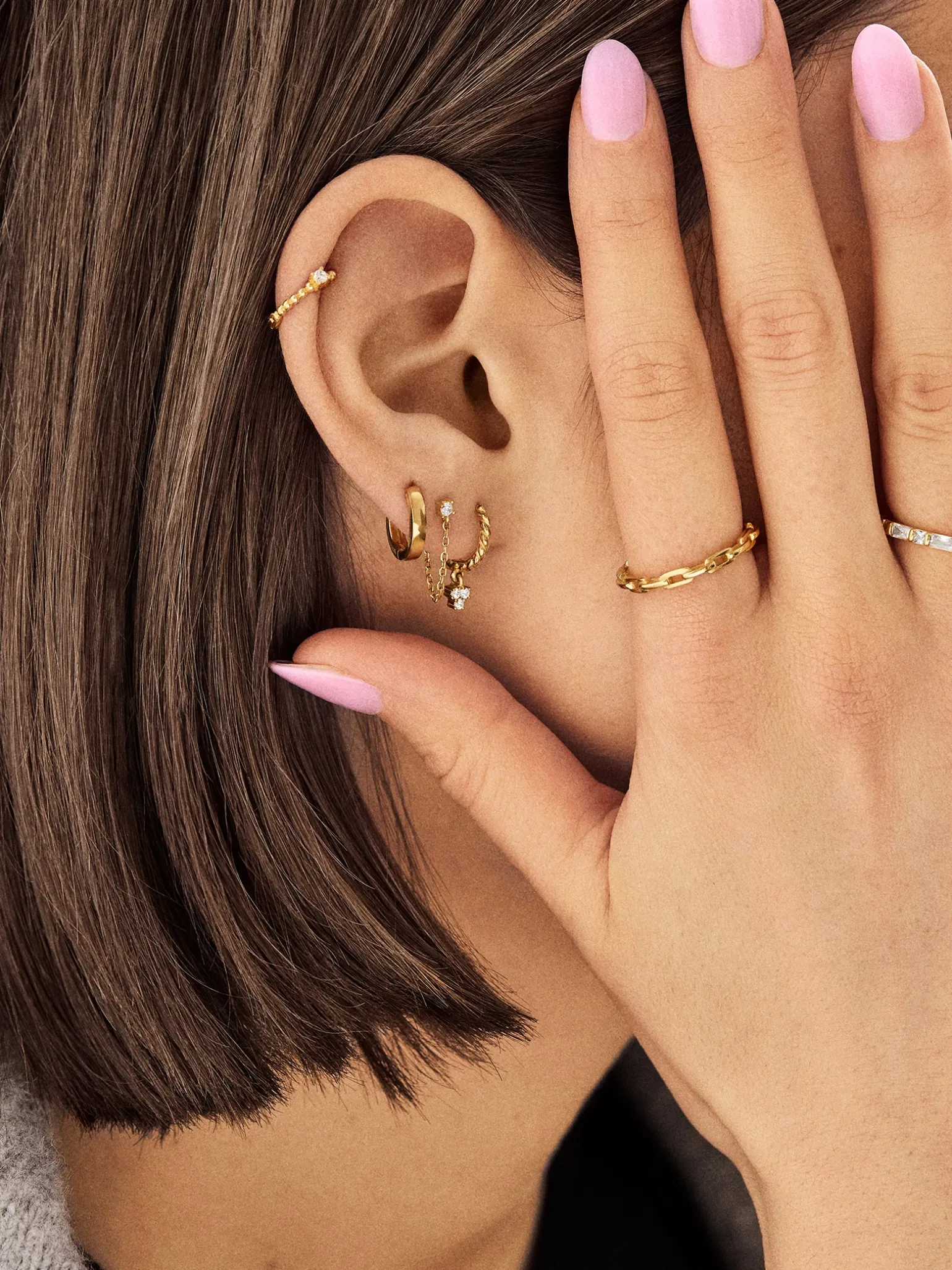 Luna 18K Gold Vermeil Earring Set - Gold/Pavé