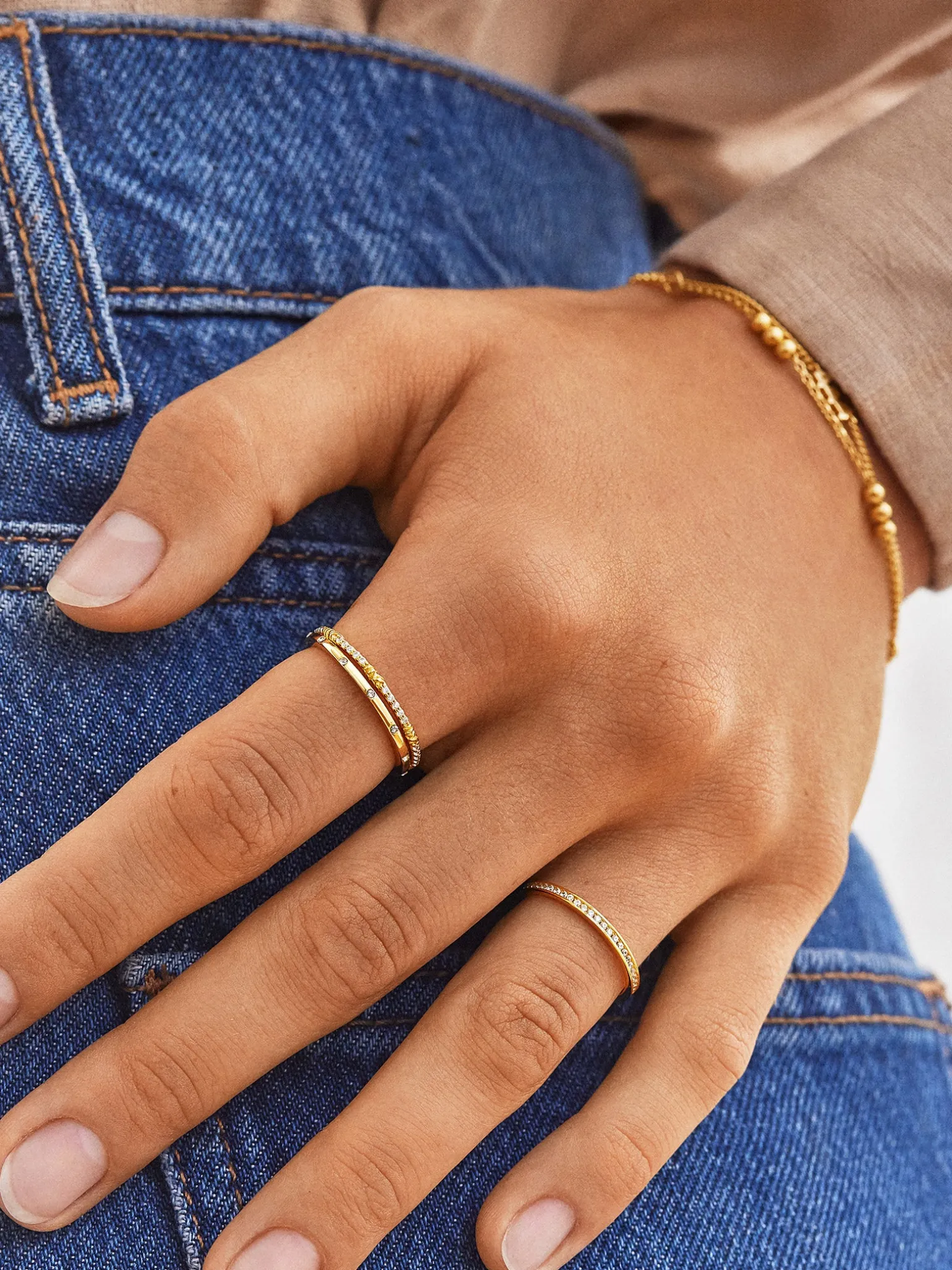 Maddie 18K Gold Vermeil Ring Set - Gold/Pavé