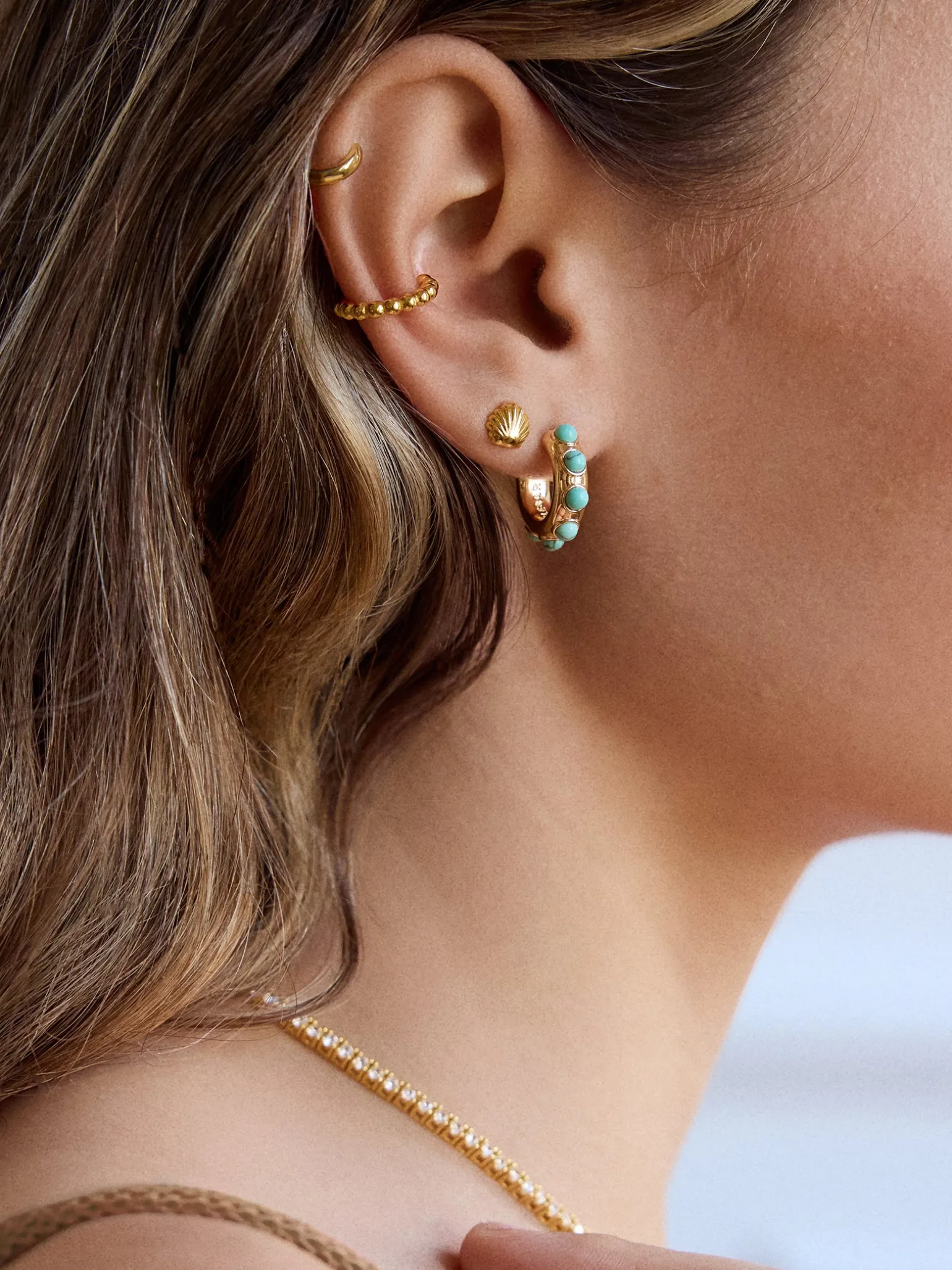 Mariana Semi-Precious Huggie Earrings - Gold/Turquoise