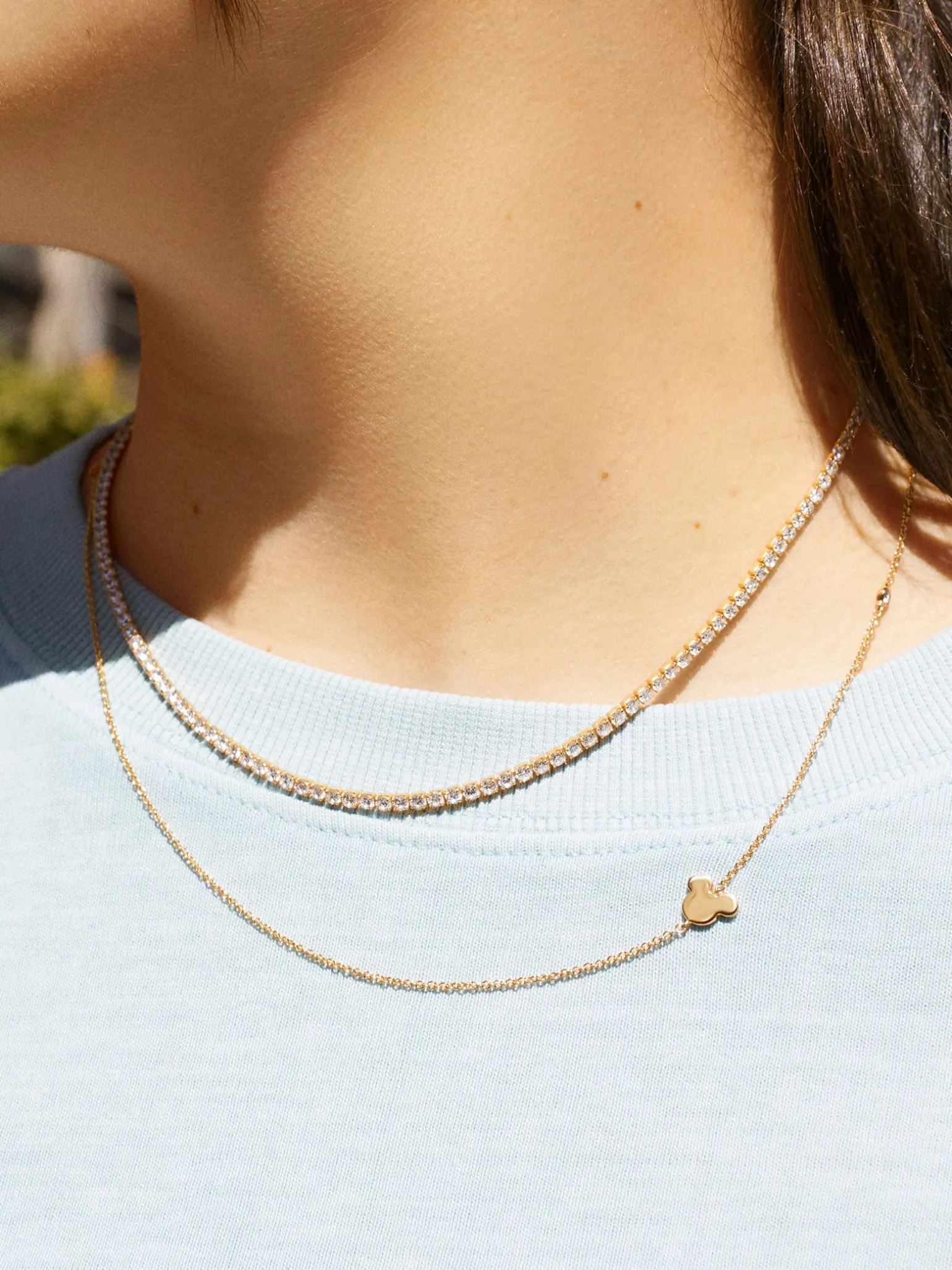 Mickey Mouse Disney 18K Gold & Cubic Zirconia Asymmetrical Necklace - Gold