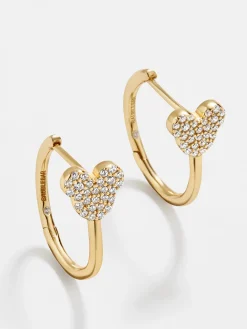 Mickey Mouse Disney 18K Gold Plated Sterling Silver Huggie Hoop Earrings - Gold/Pavé
