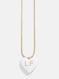 Mille Bubble Heart Custom Initial Necklace  - White