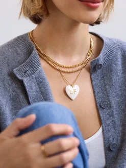 Mille Bubble Heart Custom Initial Necklace  - White