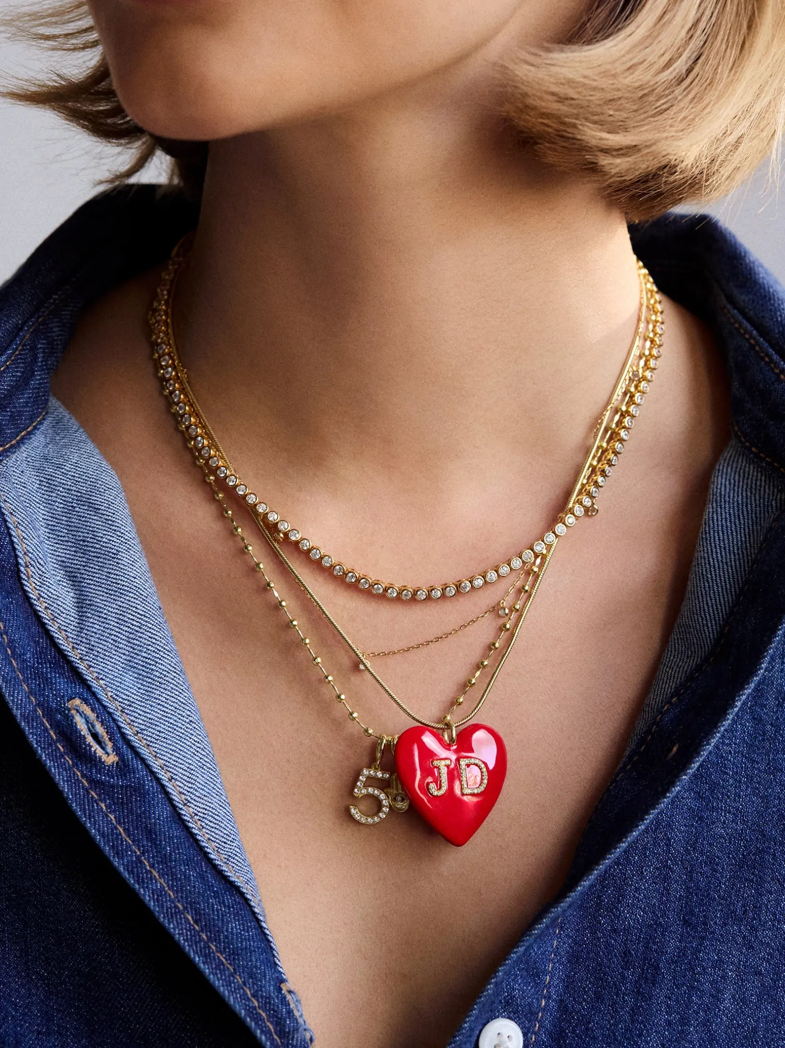 Mille Bubble Heart Custom Initial Necklace - Red