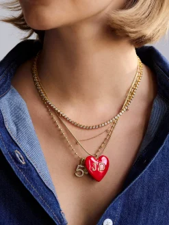 Millie Bubble Heart Custom Initial Necklace - Hot Pink