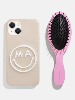 Mini Block Font Custom Hair Brush - Light Purple/Red
