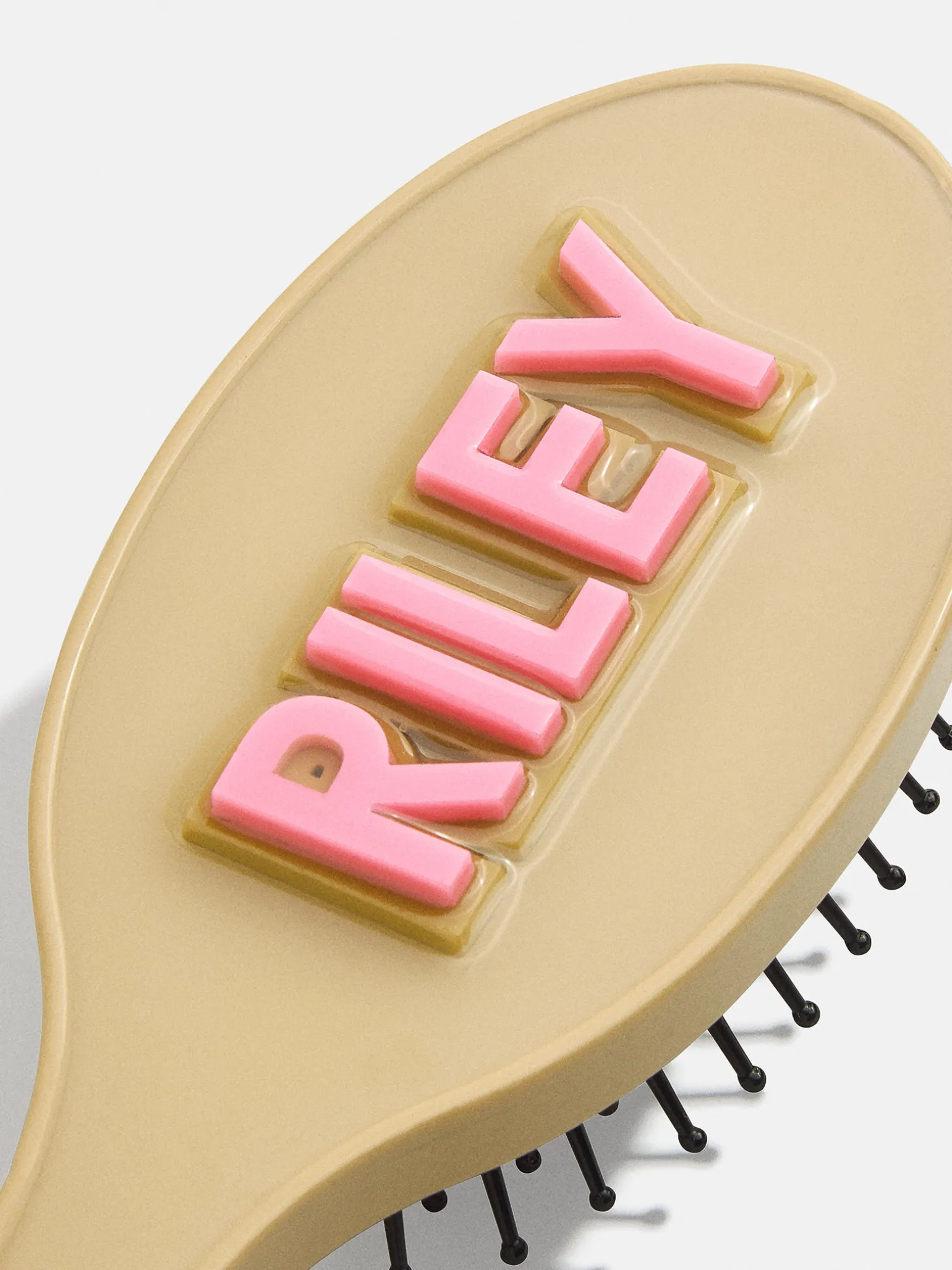 Mini Block Font Custom Hair Brush - Beige/Pink