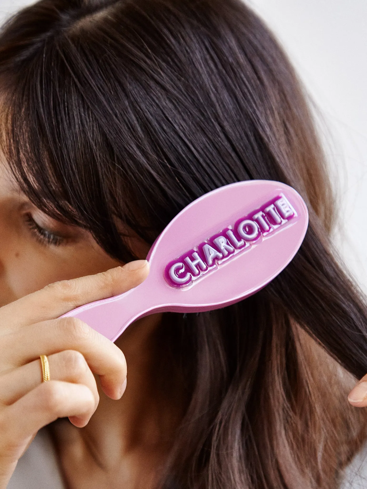 Mini Block Font Custom Hair Brush - Pink/Lavender