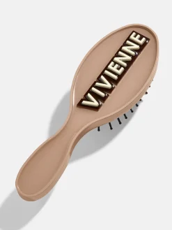 Mini Block Font Custom Hair Brush - Light Brown/Dark Brown