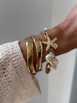 Natalia Wavy Hinge Bangle Set - Gold