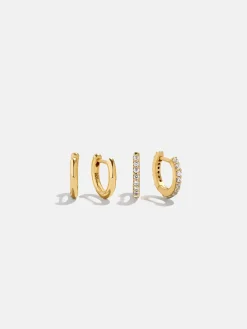 Nicole 18K Gold Vermeil Earring Set - Gold/Pavé