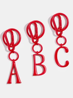 Red Initial Enamel Bag Charm - A