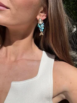 Ripple Effect Fish Earrings - Gold/Turquoise