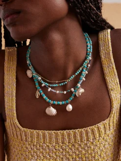 Rowan Semi-Precious Layered Necklace - Gold/Blue