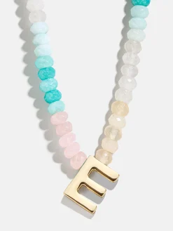 Semi-Precious Block Initial Necklace - Light Multi