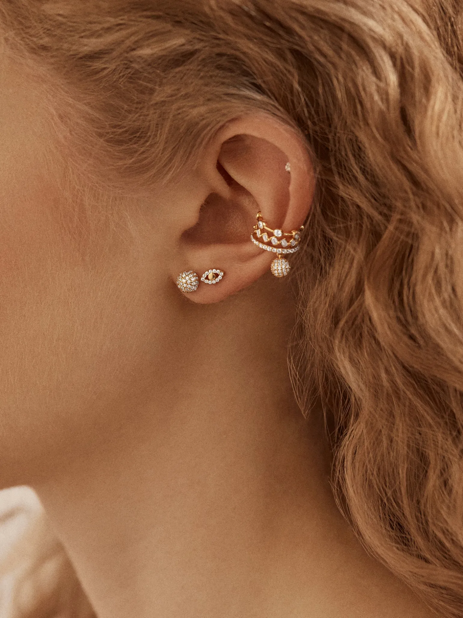 Simone 18K Gold Vermeil Ear Cuff - Gold/Pavé