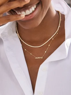 Yasmine 18K Gold Vermeil Custom Nameplate Necklace - Gold/Pavé