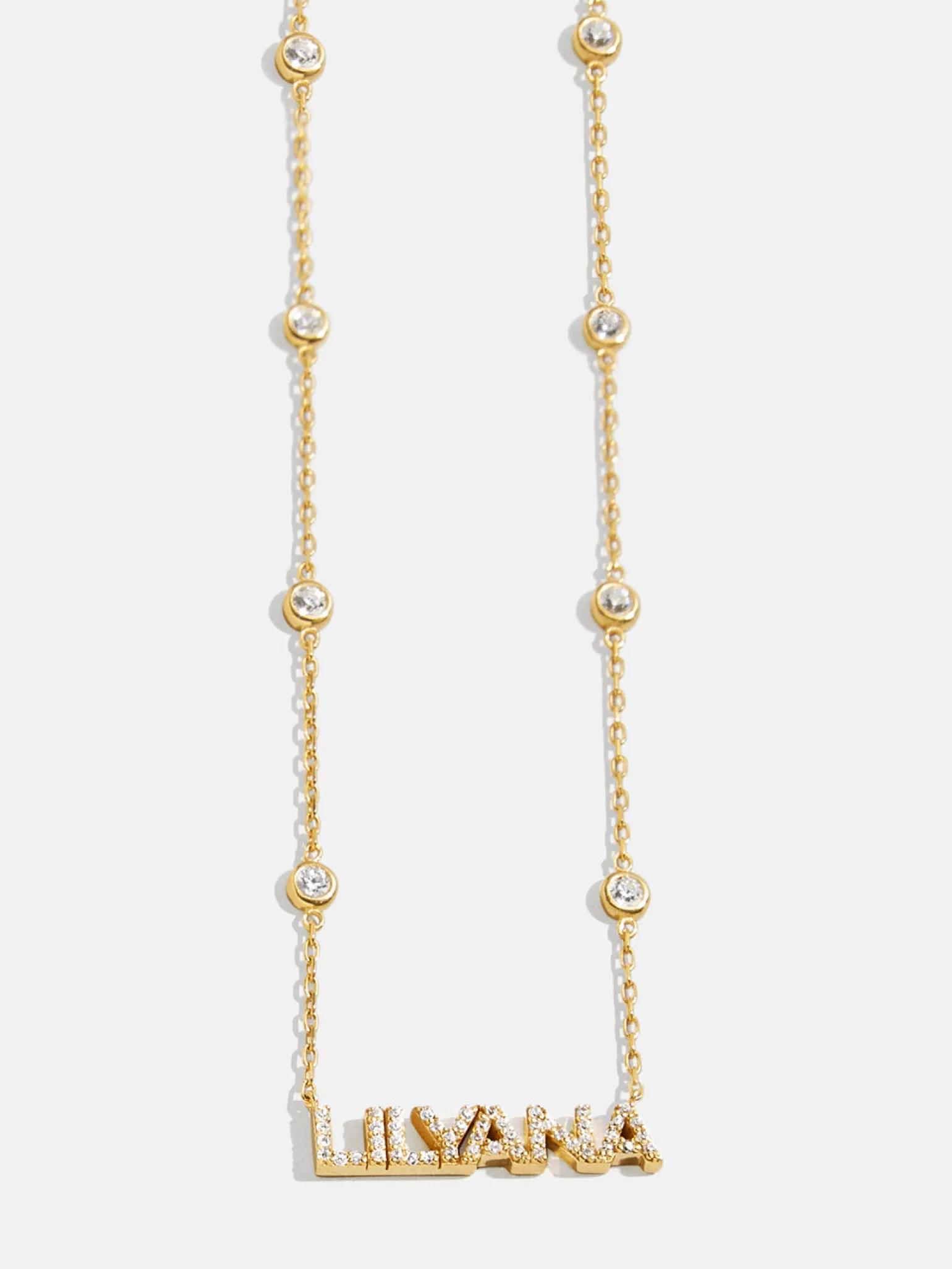 Yasmine 18K Gold Vermeil Custom Nameplate Necklace - Gold/Pavé
