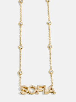 Yasmine 18K Gold Vermeil Custom Nameplate Necklace - Gold/Pavé