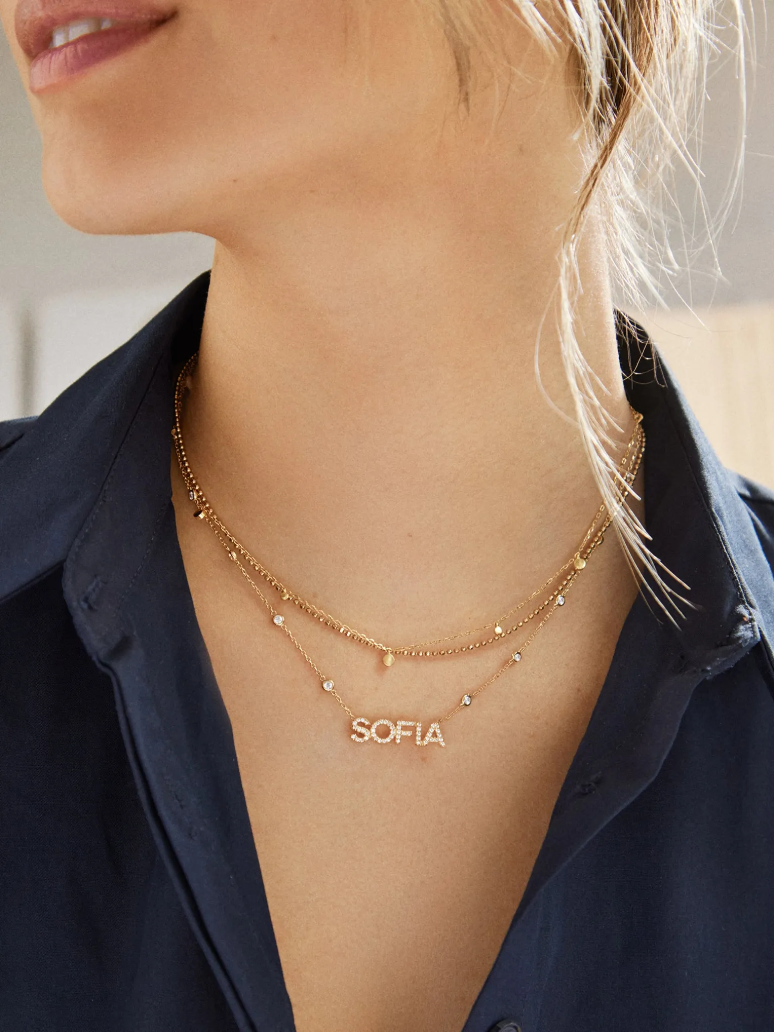 Yasmine 18K Gold Vermeil Custom Nameplate Necklace - Gold/Pavé